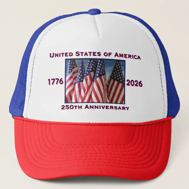 250th Anniversary USA Red White Blue Trucker Hat | Zazzle display picture 2