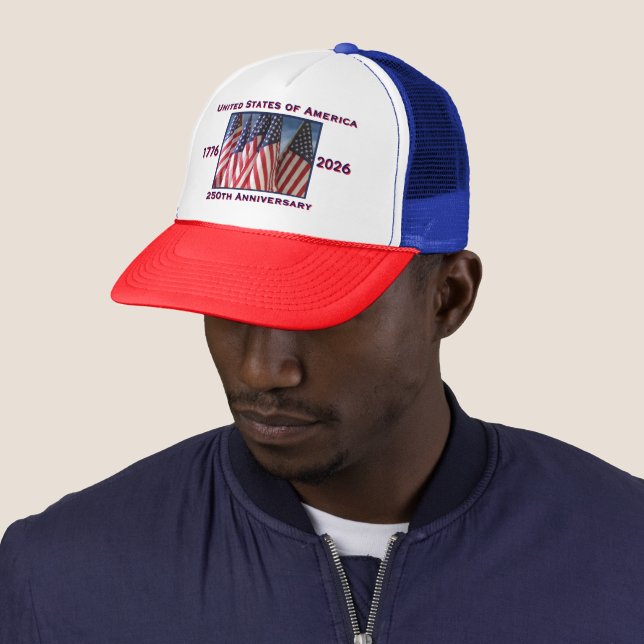 250th Anniversary USA Red White Blue Trucker Hat | Zazzle display picture 3