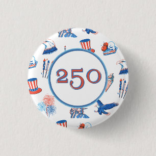 250th Fourth of July Patriotic Watercolor Party Button