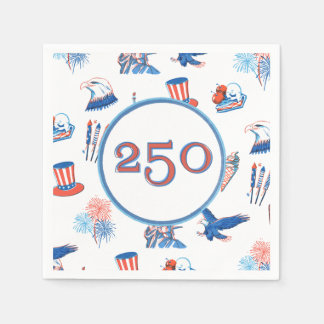250th Fourth of July Patriotic Watercolor Party Napkins