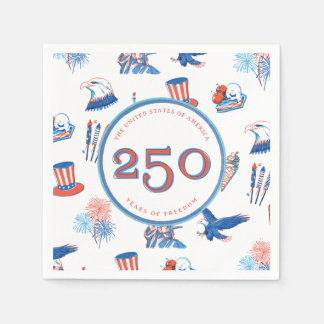 250th Fourth of July Patriotic Watercolor Party Napkins