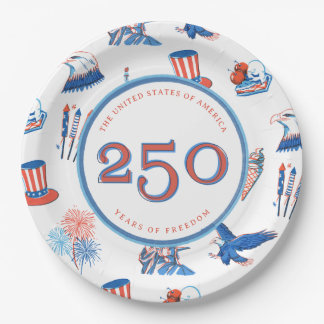250th Fourth of July Patriotic Watercolor Party Paper Plates