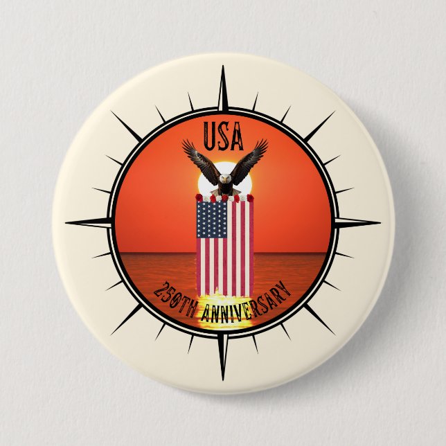 250th Independence Day Anniversary Eagle and Flag Button (Front)