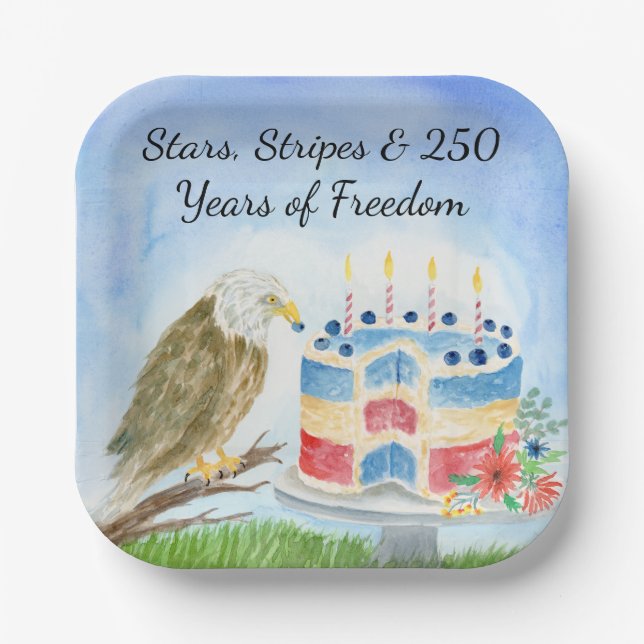 250th Independence Day Bald Eagle Paper Plates (Front)