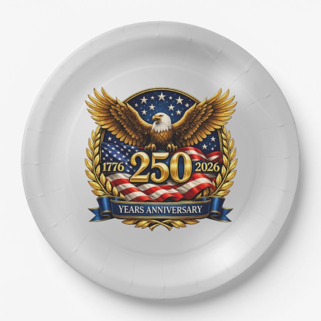 250th USA Anniversary Eagle Emblem  Paper Plates (Front)