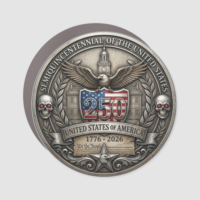 250th USA Anniversary Eagle Skull Emblem Car Magnet (Front)