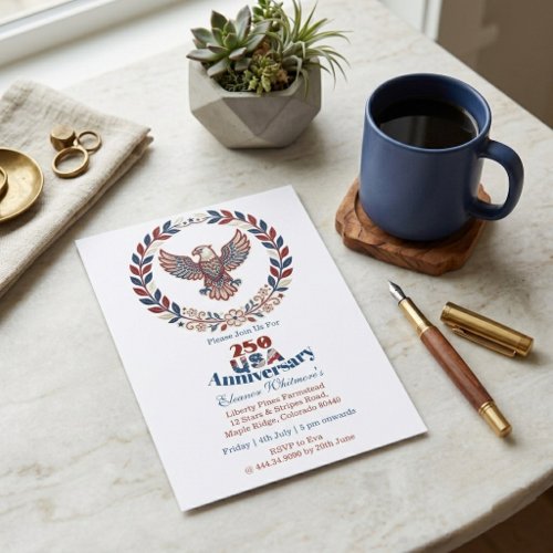 250th USA Anniversary Pride Wreath Patriotic Eagle Invitation
