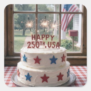 250th USA Birthday Cake with Sparklers Square Sticker