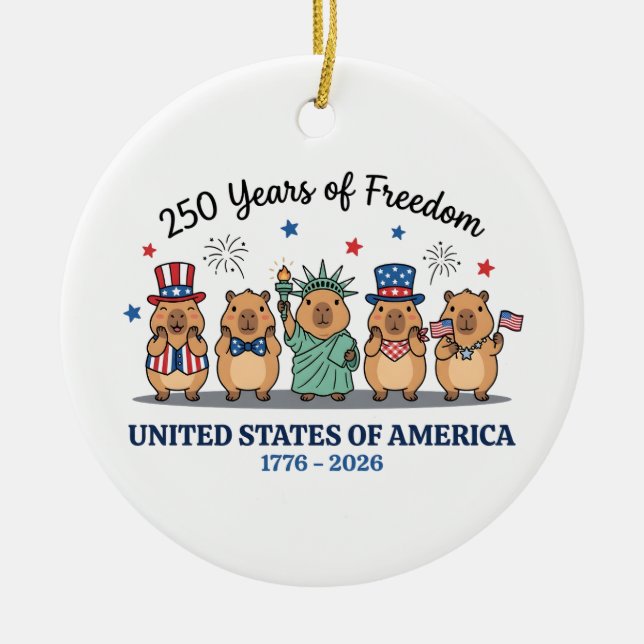 250th year of independence of USA, capybara Ceramic Ornament (Front)