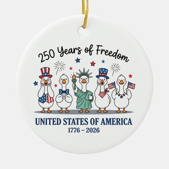 250th year of independence of USA, Patriotic goose Ceramic Ornament (Front)