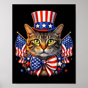 250th Years Cat American Flag Uncle Sam Hat 4th of Poster