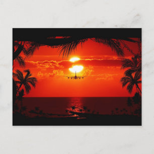251 TROPICAL VACATION AIRPLANE FLIGHTS REDS ORANGE POSTCARD