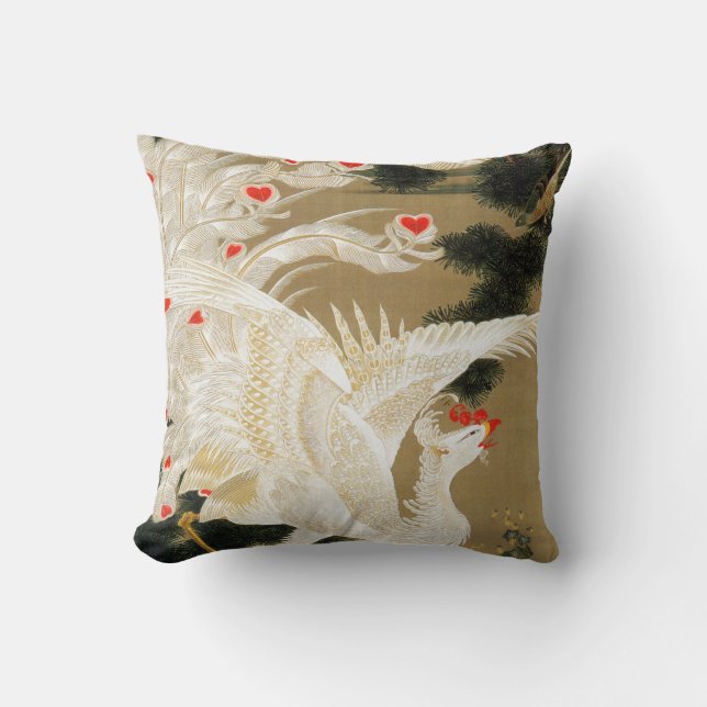 25. 老松白鳳図, 若冲 Pine-tree and Phoenix, Jakuchu Ito Throw Pillow (Front)