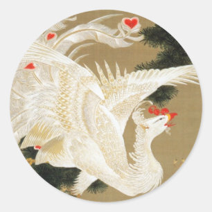 25. 老松白鳳図, 若冲 Pine-tree & Phoenix, Jakuchu Classic Round Sticker