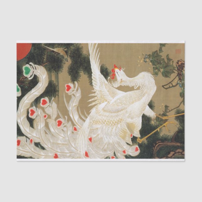 25. 老松白鳳図, 若冲 Pine-tree & Phoenix, Jakuchu Tissue Paper (Front)