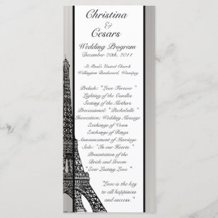 25 4 x 9 Wedding Program Black Eiffel Tower