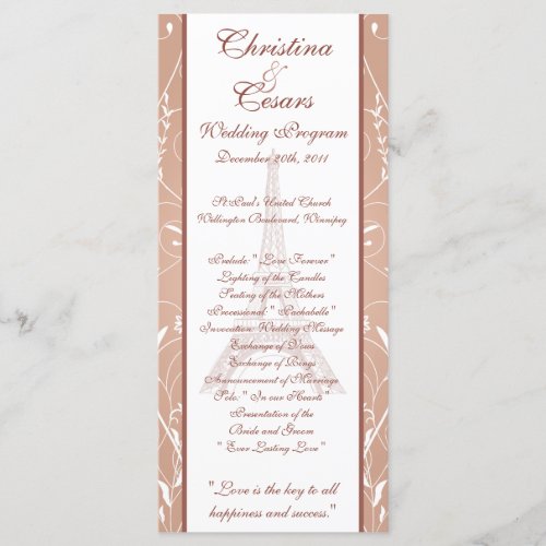 25 4 x 9 Wedding Program Floral Spiral in Paris