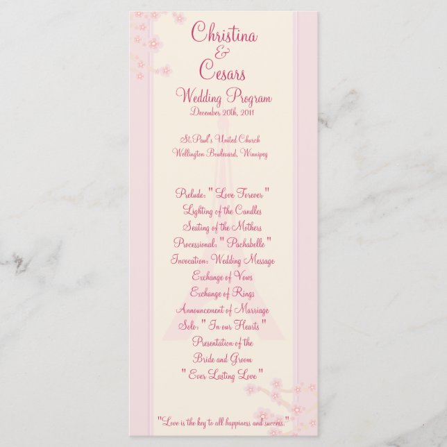25 4 x 9 Wedding Program Lovers in Paris (Front)