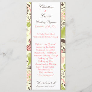 25 4 x 9 Wedding Program Spring Pink/Green Floral