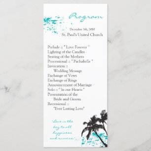 25 4x9 Wedding Program Beach Water Ocean Splash