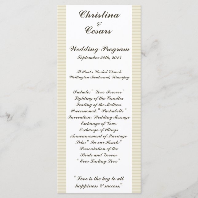 25 4x9 Wedding Program Birdcage/Gray Stripes cage (Front)