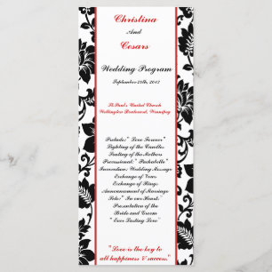 25 4x9 Wedding Program Black Flourish Red Stripe