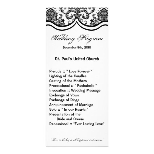 25 4x9 Wedding Program Black White Damask Lace Pri