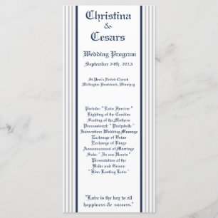 25 4x9 Wedding Program Blue Seahorse stripes beach