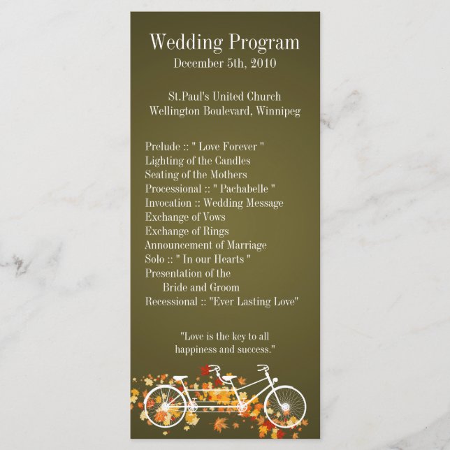 25 4x9 Wedding Program Brown Fall Double Bike (Front)