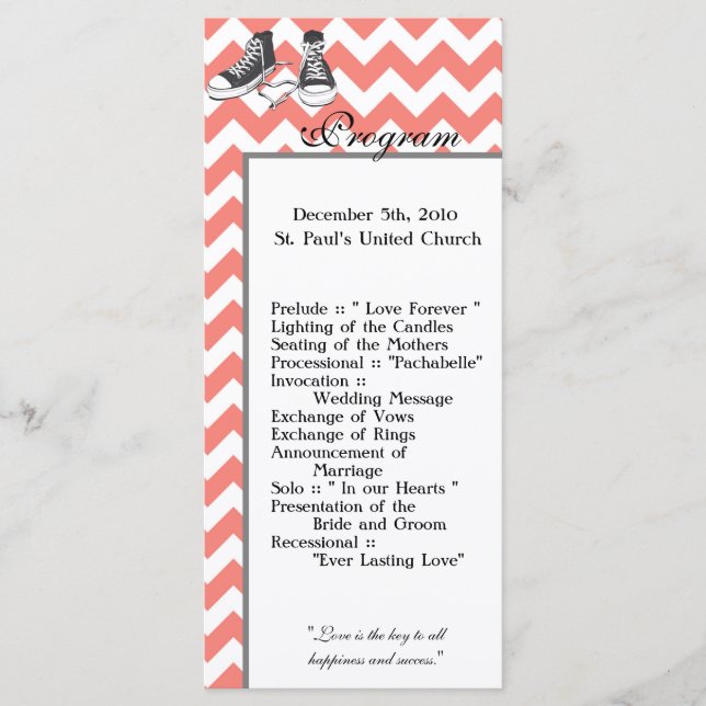 25 4x9 Wedding Program Chevron Stripe Zig Zag Prin (Front)