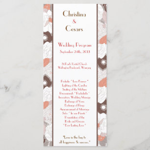 25 4x9 Wedding Program Coral Pink Brown Floral Flo