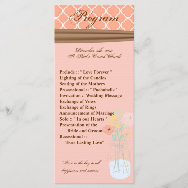 25 4x9 Wedding Program Country Mason Jar Flowers (Front)