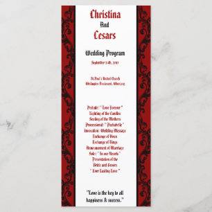 25 4x9 Wedding Program Crimson Red Ornate Embellis