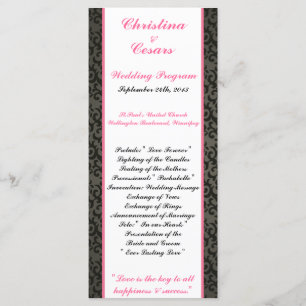 25 4x9 Wedding Program Damask/Stripes Pink Crown