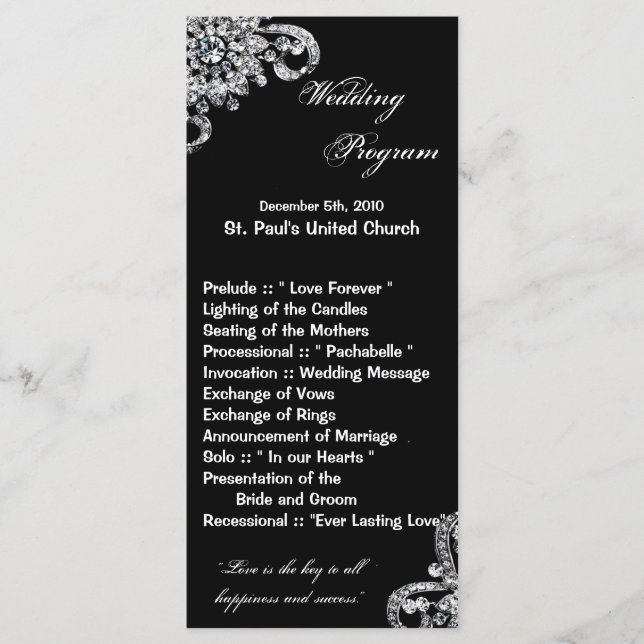 25 4x9 Wedding Program Diamond Necklace Jewlery (Front)
