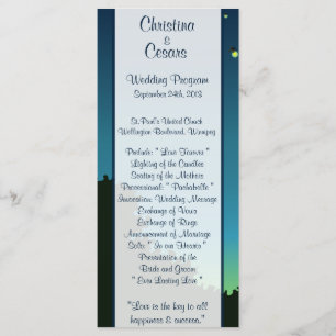 25 4x9 Wedding Program Fireflies and Mason Jars