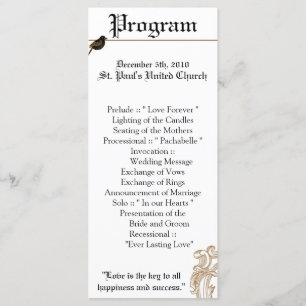 25 4x9 Wedding Program Formal Love Birds Pigeon