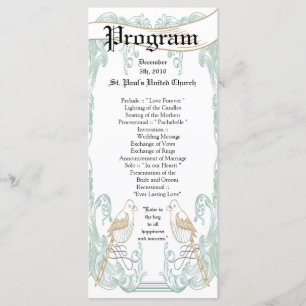 25 4x9 Wedding Program Formal Vintage Bird Couple