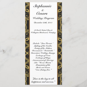 25 4x9 Wedding Program Gold and Black Damask