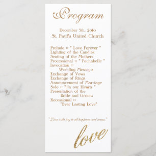 25 4x9 Wedding Program Gold Foil Glitter Love