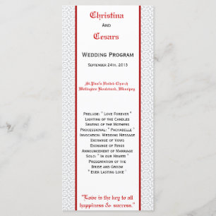 25 4x9 Wedding Program Gray Red Formal Print