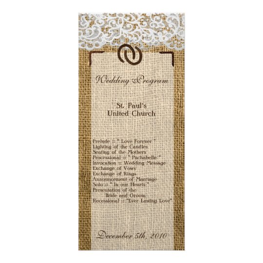 25 4x9 Wedding Program Horse Shoes on Burlap Lace