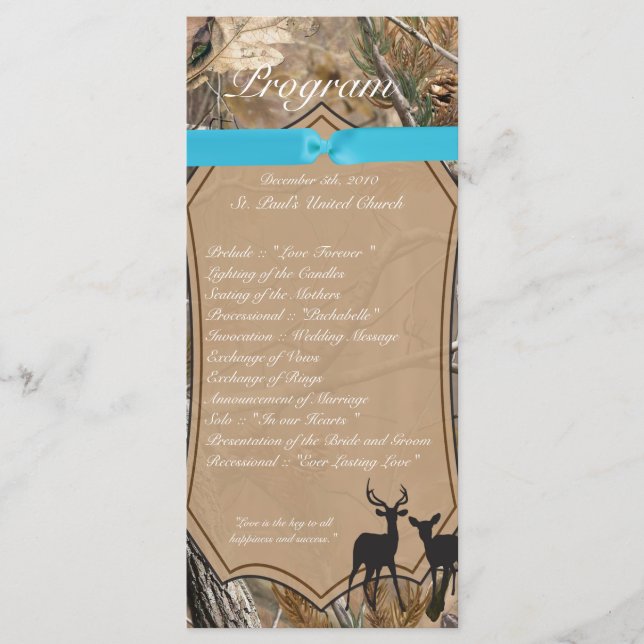 25 4x9 Wedding Program Hunters Camo Camoflauge Dee (Front)