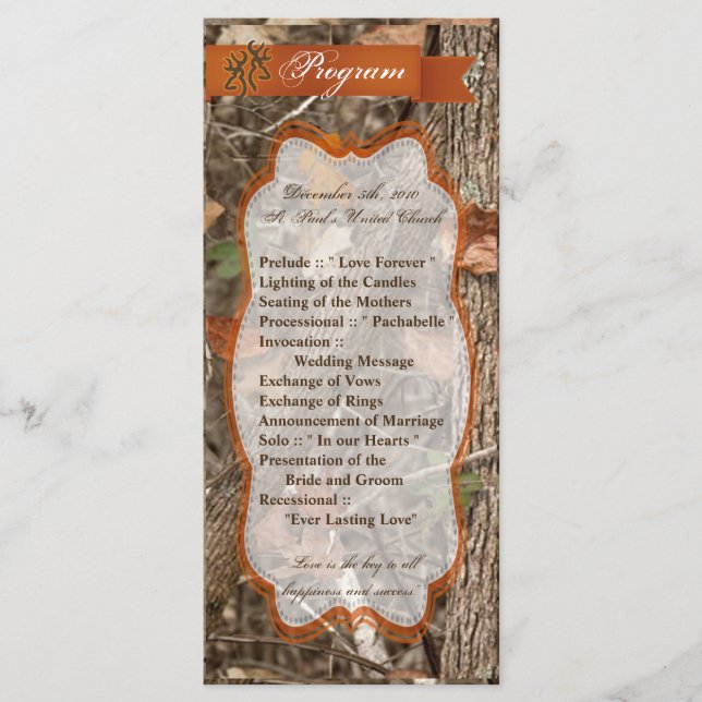 25 4x9 Wedding Program Hunting Couple Deer Doe Buc (Front)