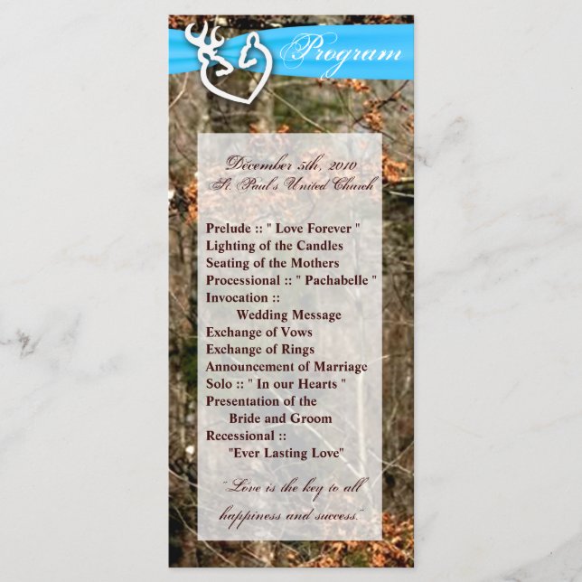 25 4x9 Wedding Program Hunting Deer Doe Buck Camo (Front)