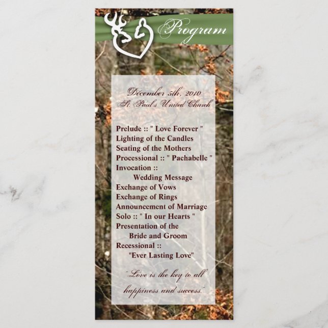 25 4x9 Wedding Program Hunting Deer Doe Buck Camo (Front)