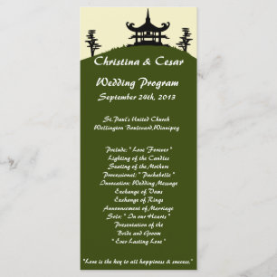 25 4x9 Wedding Program Japanese Green Hill Top Tem