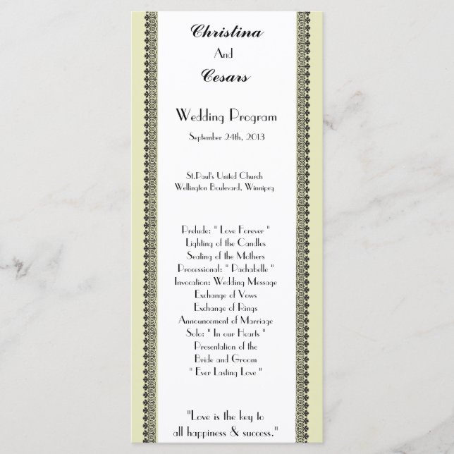 25 4x9 Wedding Program Light Green/Gray Formal Wed (Front)