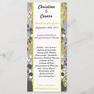 25 4x9 Wedding Program Lime Green/Hot Pink Flower