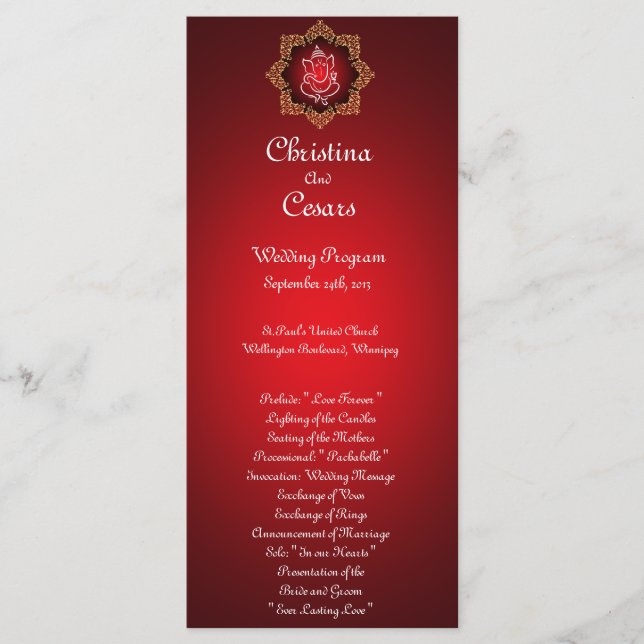 25 4x9 Wedding Program Lord Ganesha/Hindu Red Spir (Front)